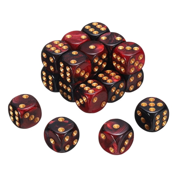 20 Pack 6 Sided Standard Dice, 2 Colors Acrylic D6 Mini Polyhedral Pearl Pattern Game Dice Set for Table Games or Math Learning, Red and Black/Gold Point