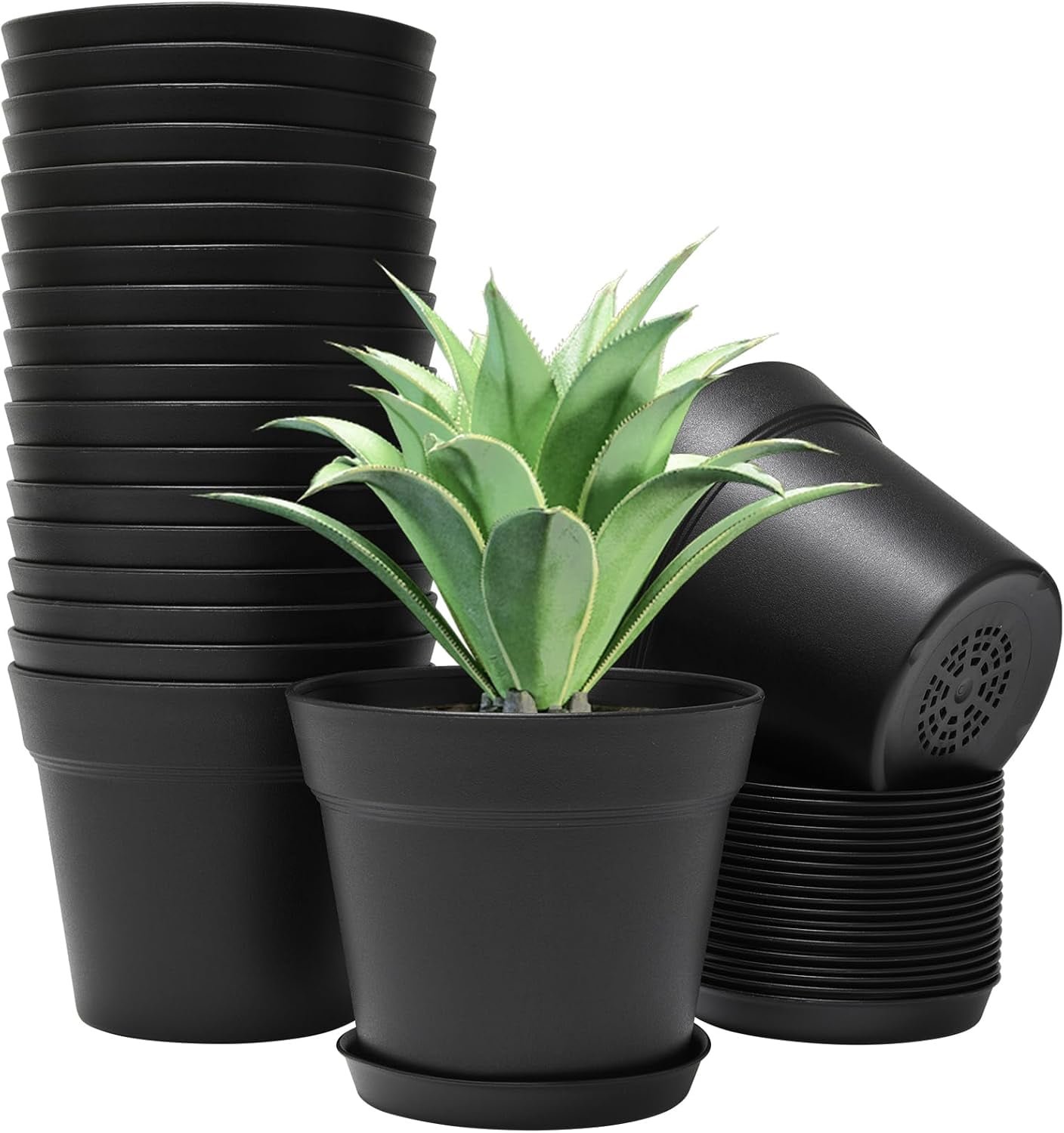 20 Pack 6 inch Plant pots, planters for Indoor Plants, Flower pots, Black