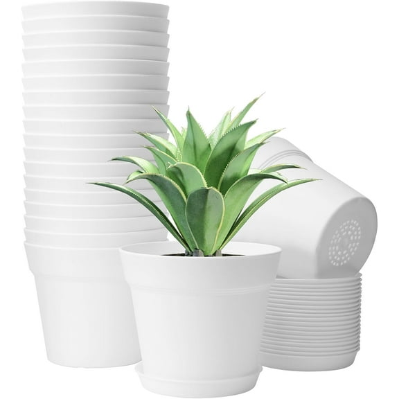 20 Pack 6 inch Plant pots, planters for Indoor Plants, Flower pots, White