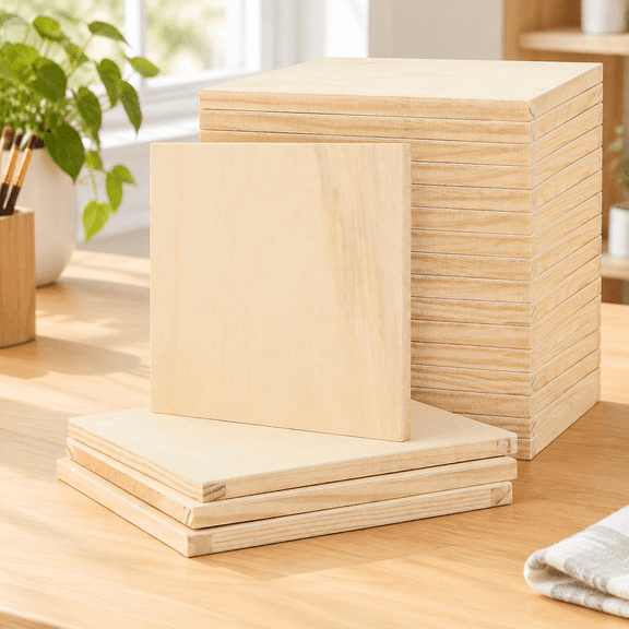 20 Pack 6 x 6 Inch Square Wooden Canvas Boards, Unfinished Wood Panels, Blank Cradled Panel for Painting Crafts