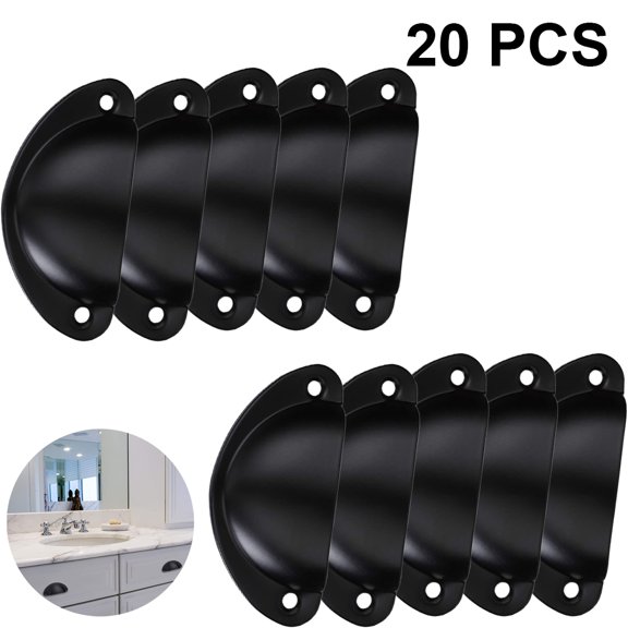 20 Pack 65Mm Hole Spacing Vintage Style Pulls Cup Pull Handles Knobs Shell Ear-Like Handle Knobs For Cabinet Dresser Drawer Bin - Black