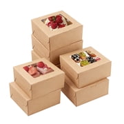 20 Pack 6x6x3 Inch Halloween Bakery Boxes, Brown Top-Loading Pastry Boxes with Window for Cakes, Donuts, Muffins, Cookies, Dessert Boxes