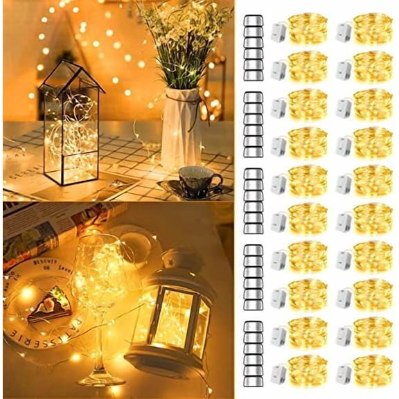 20 Pack 7.2ft Fairy Lights Battery Operated String Lights, Mini LED Battery Powered Twinkle LEDs, Waterproof Copper Wire Firefly Lights for Mason Jars, Warm White