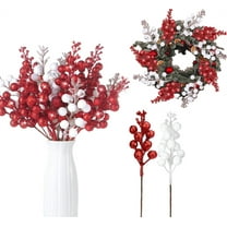 20 Pack 7.8 Inches Glitter Artificial Berry Stems, 15 Berries per Stem, Duslogis Christmas Tree Picks Ornaments, DIY Xmas Wreath, Floral Arrangements Home Decoration (Red&White)