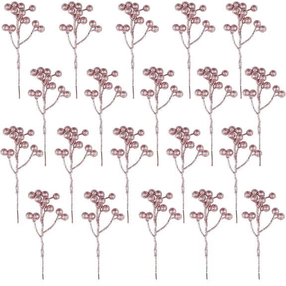 20 Pack 7 Inch Artificial Pink Berry Stems Christmas Pink Berries Picks Holly Berry Branches for Christmas Tree Ornaments DIY Crafts Wedding Holiday Season Winter Home Decor