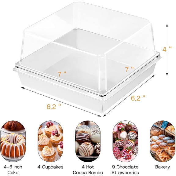 20-Pack 7x7x4in White Paper Cake Boxes with Clear Lids – Holiday Deal, Perfect for 4-6in Cakes, Cupcakes, Pies, Desserts & Bakery Treats