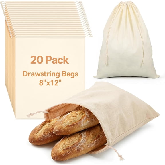 20 Pack 812in Pure Cotton Muslin Drawstring Bags, Breathable Reusable Grocery Pouches, Washable Cloth Sachet Bags for Storage, Party Favors Gift Wrapping Shopping Home Produce Storage DIY Craft