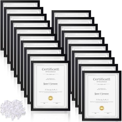 20 Pack 8.5x11 Diploma Frame Bulk Black Composite Certificate Degree Document Photo Frame Wood Tabletop and Wall Display Set to Showcase Your Achievements Memories for Home Office Decorations