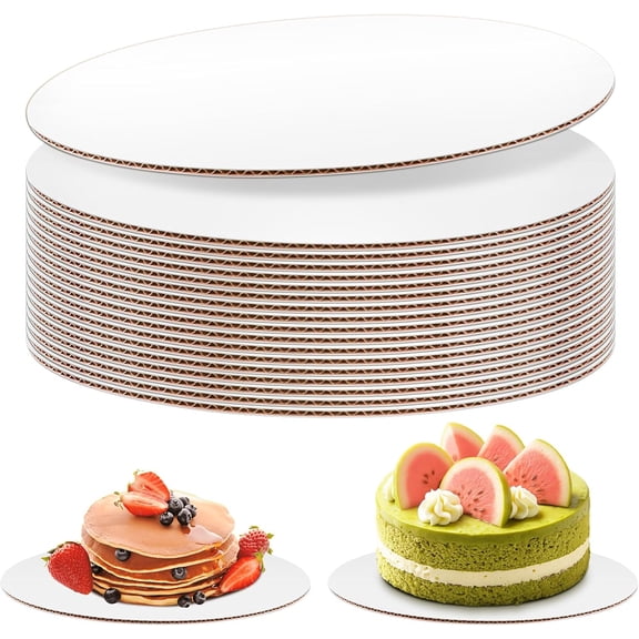 20 Pack 8 Inch Round Cake Boards, Disposable Corrugated White Cake Cardboard Food-graded Plate Tray Circles Base for Dessert DIY Crafts Display