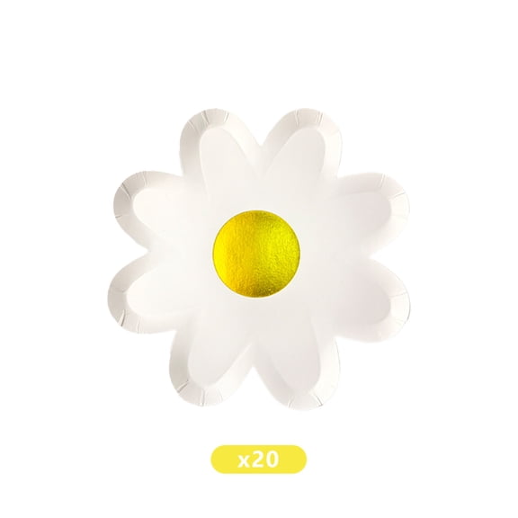 20-Pack 9.45in White Sunflower Disposable Paper Plates | Foil-Stamped Party Tableware | Custom Shaped Decor Plates for Garden/Birthday Parties