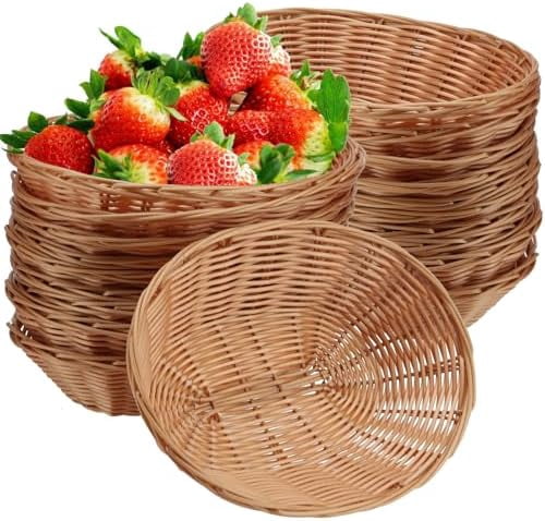 20 Pack 9 x 6 x 2.6 Inch Oval Woven Bread Basket Bulk, Small Fruits Gifts Baskets, Empty Food Bread Baskets Bulk for Serving Kitchen Restaurant Organizing Festival Party Christmas Displays