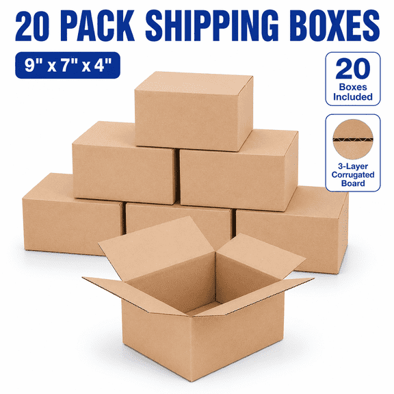 20 Pack / 9 x 7 x 4 / Corrugated Shipping Boxes / Kraft Brown / Cardboard Mailing Boxes / Small Business / Storage / Packaging
