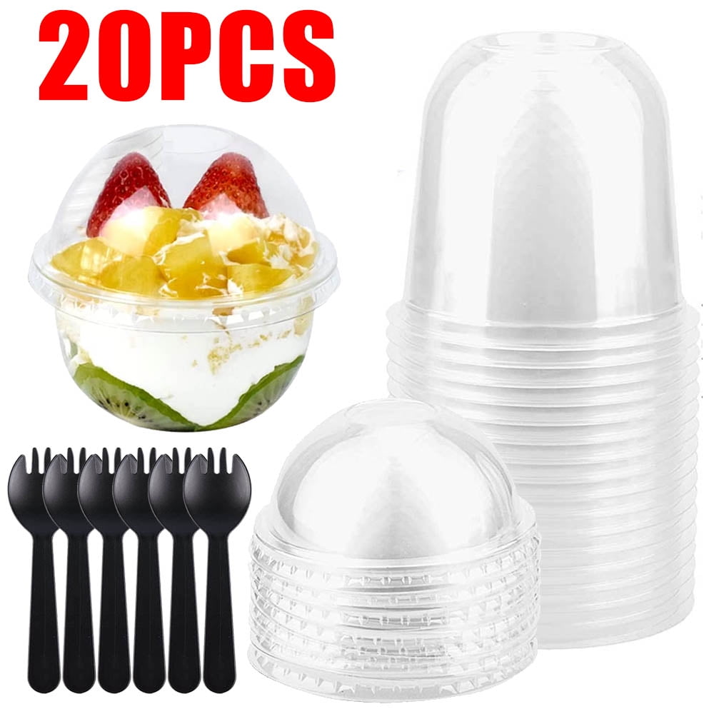 20 Pack 9oz Clear Plastic Cups with Dome Lids,Crystal PET Parfait Cups