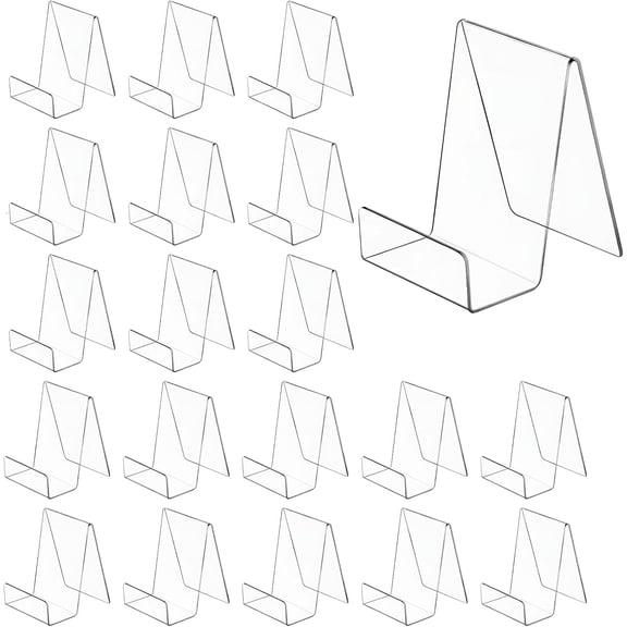 20 Pack Acrylic Book Stand 3x4 Inch Clear Easel for Displays, Display Holder, Stands Album, CD, Magazine, Postcard, Picture, Plate, Artworks, Phone, Tablet