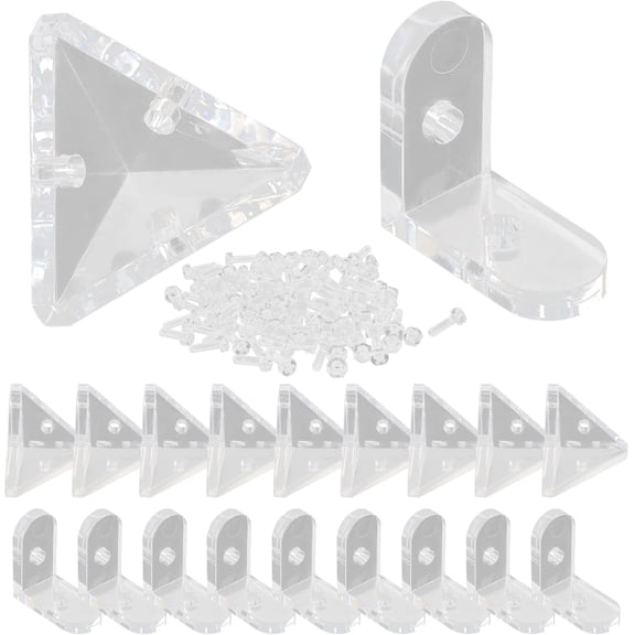 20 Pack Acrylic Corner Brackets, Clear L-Shaped & Triangle Corner Brace Decorative Corner Brace Support Shelf Brackets for Furniture Hardware