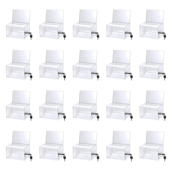 20 Pack Acrylic Donation Box with Lock, Clear Ballot Box with Sign Holder, Suggestion Box for Fundraising
