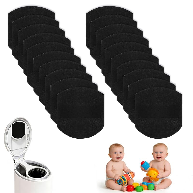 20 Pack Activated Carbon Filter Refills with Adhesive Backing for Ubbi Diaper Pail, Diaper Pail Deodorizer Odor Eliminator, Natural Charcoal Odor Absorber for Nursery, Triple Strength Mode