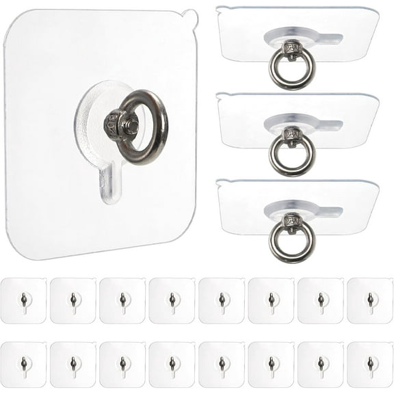 20 Pack Adhesive Ceiling Hooks, Heavy Duty No Drill Self Adhesive Ceiling Wall Hangers for Hanging Light, Plants, Lanterns, Wind Chime, Stainless Steel Sticky Eye Hooks for Indoor Outdoor