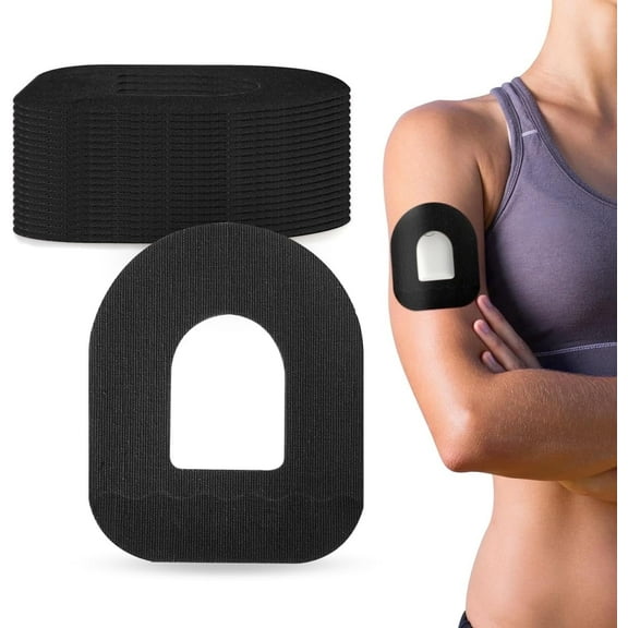 20 Pack Adhesive Patches for Omnipod 5 - Waterproof Sensor Covers, Easy to Use Pre-Cut Black Overpatches Protection by SUNMON (Black)