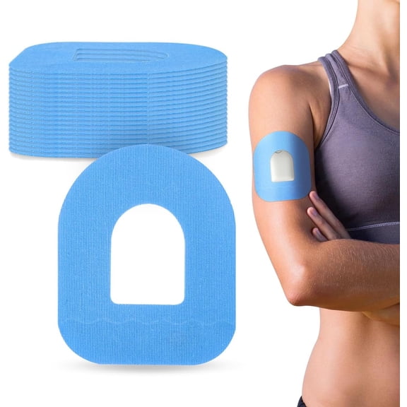 20 Pack Adhesive Patches for omnipod 5 - Waterproof Sensor Covers, Easy to Use Pre-Cut Blue Overpatches Long 10-14 Days Protection by SUNMON (Blue)