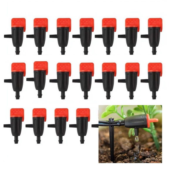 20 Pack Adjustable Drip Irrigation Emitters 1/4 (4/7mm) Tubing for Garden, Greenhouse, Flower Beds