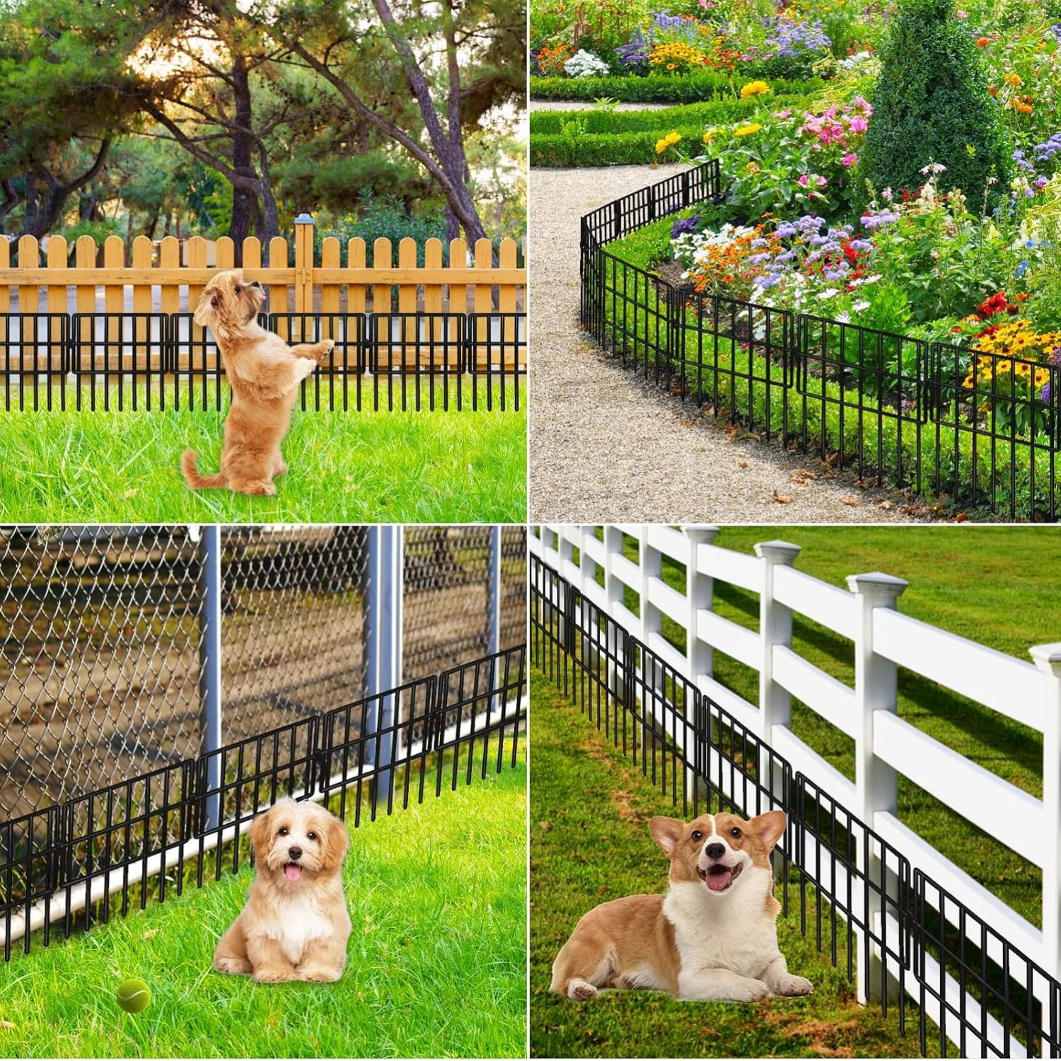 20 Pack Animal Barrier Fences, 1.5" Gap No Digging Garden Fence Panels, Metals Black Deterrent Fence for Dogs Rabbits, Decorative Fence for Outdoor Landscape Patio Total 20 ft(L)×16 in(H)