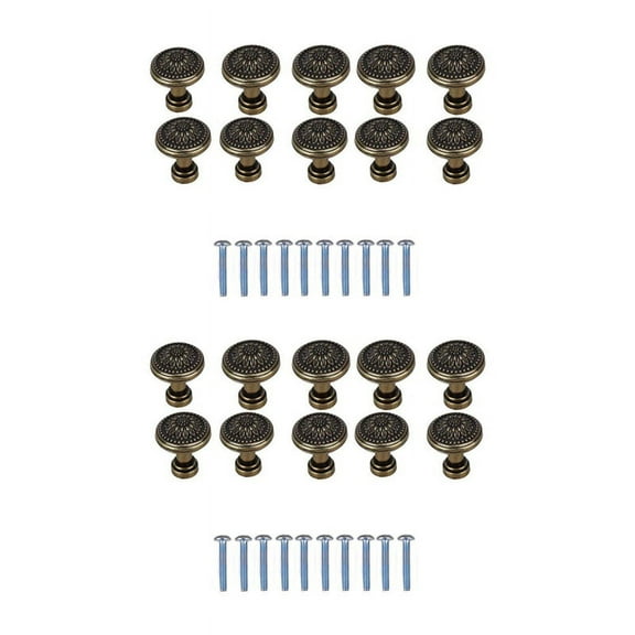 20 Pack Antique Flower Round Handle Kitchen Cabinet Cupboard Door Drawer Pull Knob with Screws 25 x 23mm