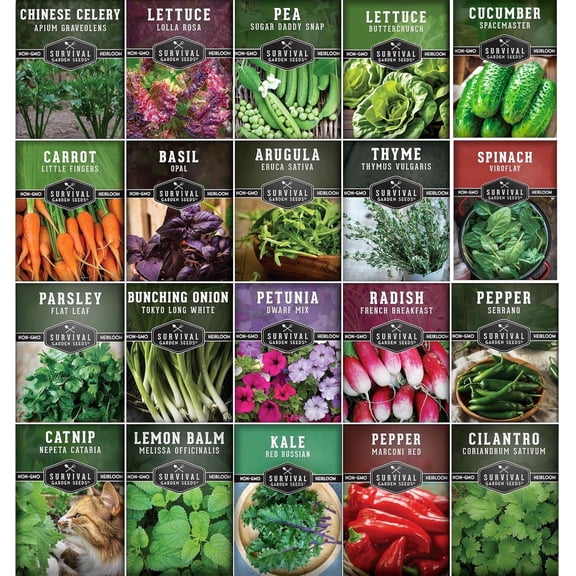 20 Pack Apartment SeedsKit - Vegetable Seeds - Container Friendly Part & Full Sun Annuals