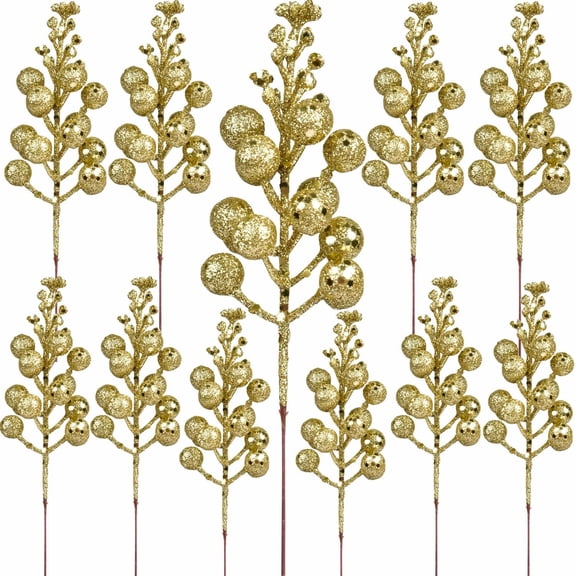 20 Pack Artificial Glitter Berry Stem Ornaments, 7.8 Inches Fake Christmas Picks Decorative Glitter Sticks for Christmas Tree DIY Wreath Crafts Gift Fireplace Holiday Home Decor