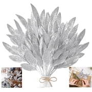 20 Pack Artificial Glitter Leaf Ornaments, Christmas Tree Filler Picks, Christmas Sprays and Picks for Christmas Tree, Wreath, Vase Fillers for Centerpieces, Home D corSilver