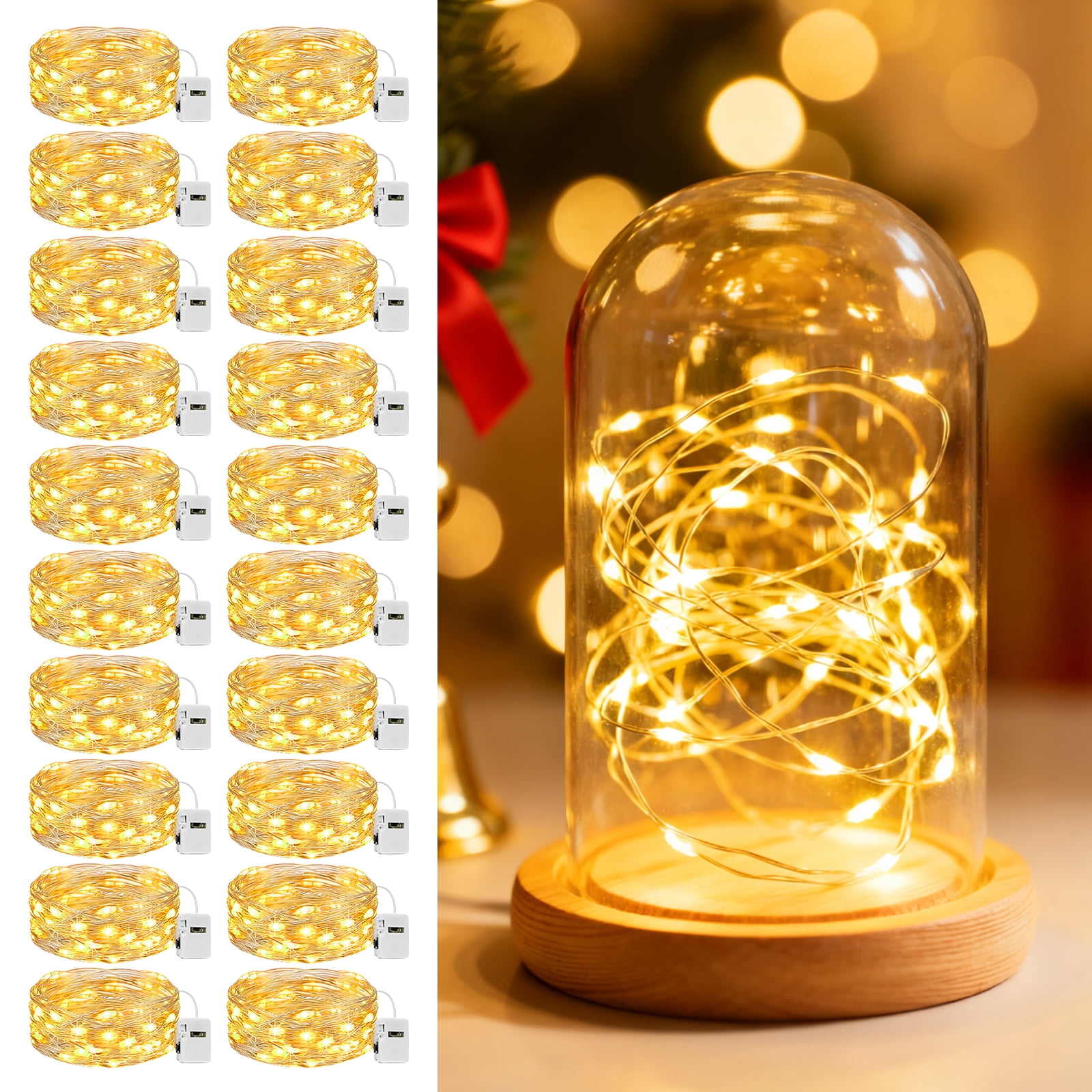 20 Pack Battery Operated Fairy Lights 7ft 20LED with 3 Modes, Waterproof Twinkle Lights for Mason Jars Wedding Centerpieces DIY Christmas Decor, Yellow