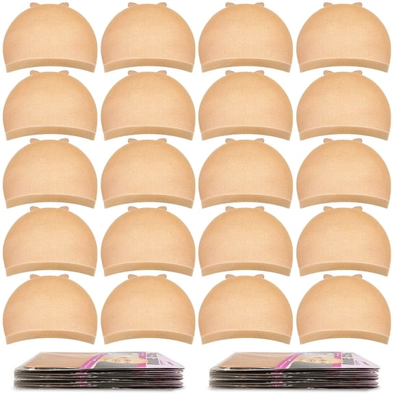 20 Pack Beige Stretchy Nylon Wig Caps, Breathable Elastic Wig Liner Caps for Women
