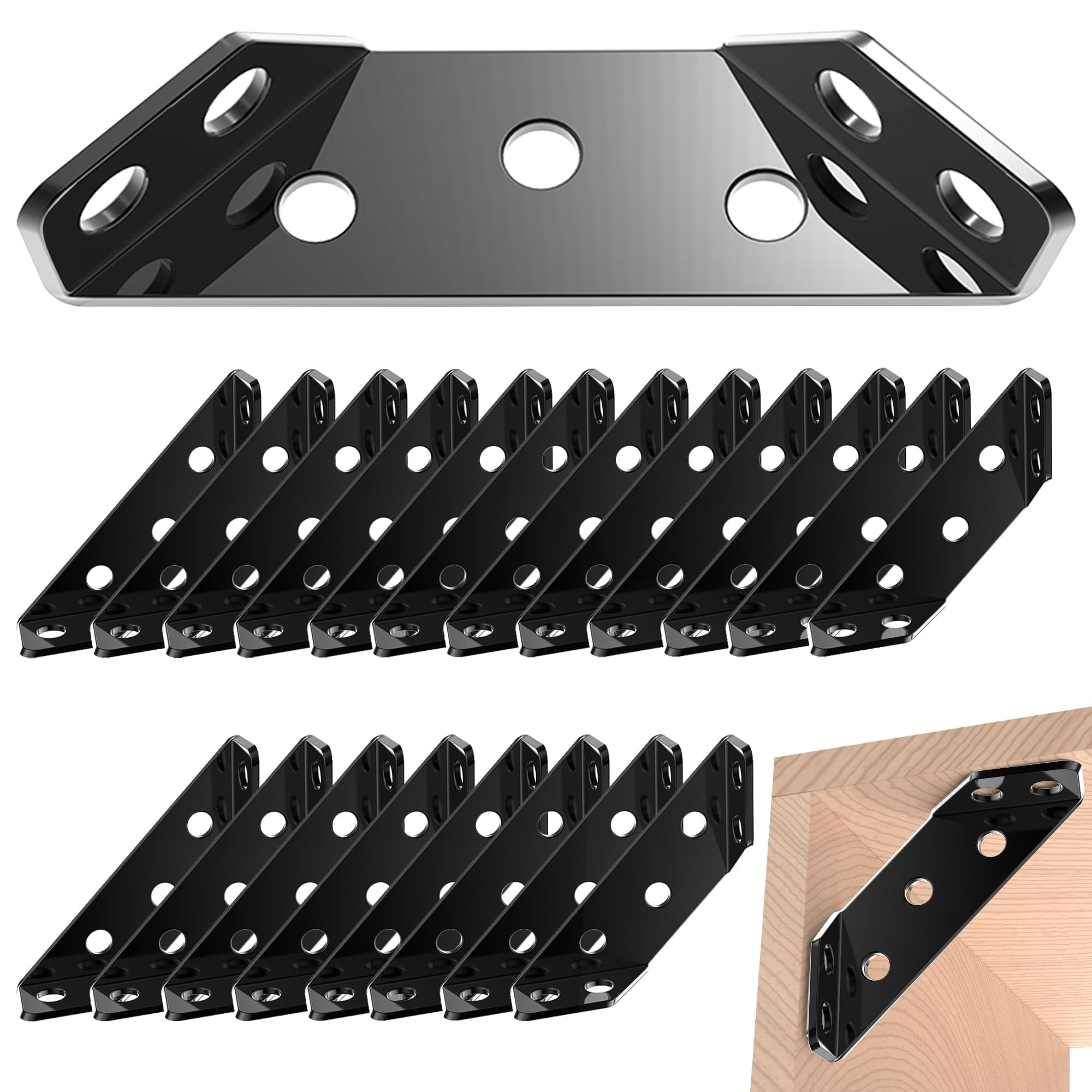 Bigwaves 10pcs Corner Bracket With Screws,Universal Stainless Steel Furniture Corner Connector, Heavy Duty Triangular Support Angle Brackets For Wood Furniture, Cabinets, Tables, And Chairs