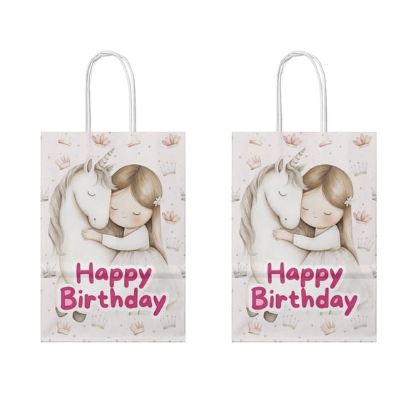 20 Pack Birthday Gift Bags, Birthday Party Paper Bags with Handle, 21*15*8cm Princess Unicorn Theme Gift Bags for Presents,Kids, Party Favors
