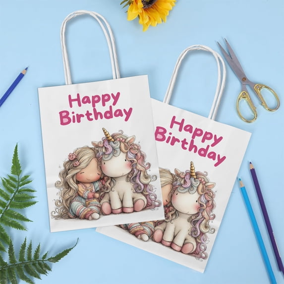 20 Pack Birthday Gift Bags, Birthday Party Paper Bags with Handle, 21*15*8cm Princess Unicorn Theme Gift Bags for Presents,Kids, Party Favors