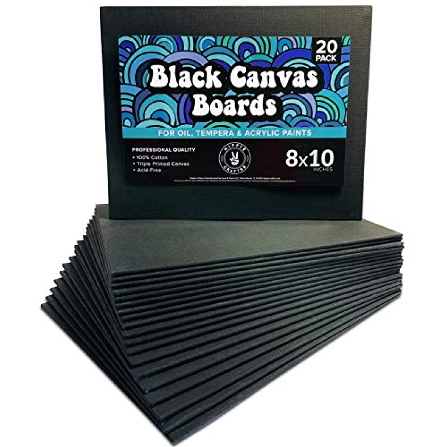 8x10 Black Cotton Canvas Panels for Painting, 20 Pack