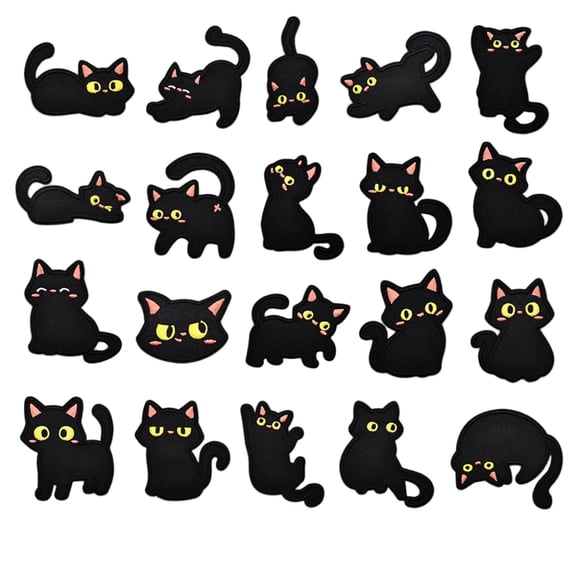 20 Pack Black Cat Embroidery Patches Self Adhesive Fabric Patches, No Iron Needed for Clothing Backpack Towel DIY Decoration