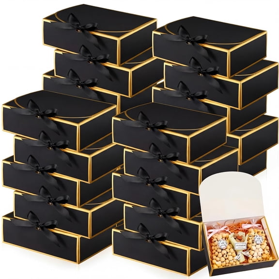 20 Pack Black Gift Boxes With Lids Bulk 10.6x7.8x3.1inch Ribbons Bridesmaid Proposal Box For Presents Wedding Birthday Valentine's Day Shower Anniversary