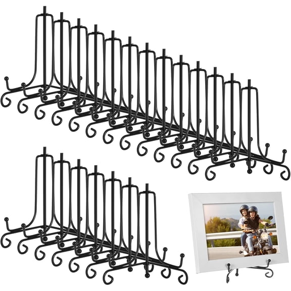 20 Pack Black Iron Plate Stands for Display, 4 Inch Small Easels for Display, Decorative Solid Metal Plate Holders for Picture, Mini Easel, Book, Card, Plaque, Bowl Stands
