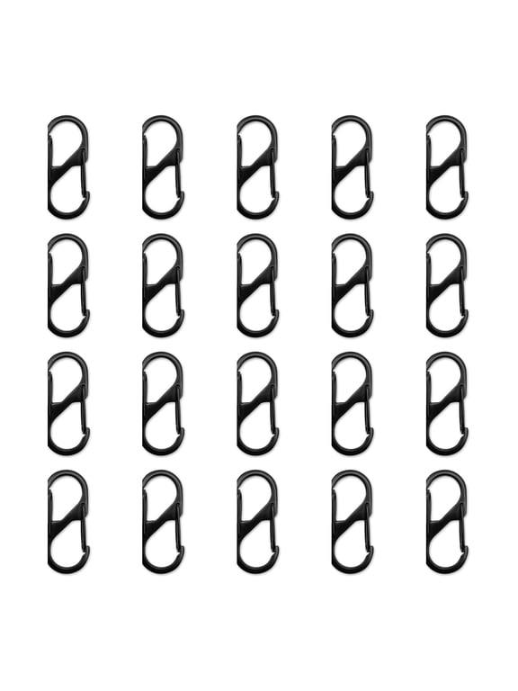 20 Pack Black S-Biner Carabiner Clips, Small Double-Gated Keychain Hooks for Keys, Zippers, Backpacks, Luggage and Light Gear