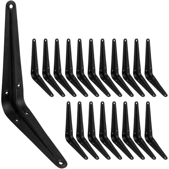 20 Pack Black Shelf Brackets 10 inch, Heavy Duty DIY Floating Wood Shelf Bracket Decorative Rustic L Bracket, J Brackets Metal Joint Angle Bracket for Shelve