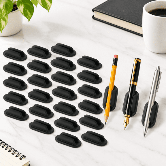 20 Pack Black Silicone Adhesive Desk Pencil Holders, 4.61 x 4.06 x 1.61 in