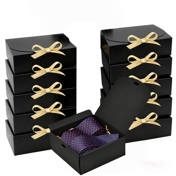 20 Pack Black Square Gift Boxes With Lids And Ribbons, 4.5 Inch Sturdy Present Boxes For Birthday Wedding Holiday Party Packaging