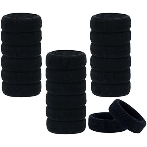 20 Pack Black Terry Cloth Stretchy Soft Wide Thick Hair Ties Fluffy Scrunchies Elastics Towel Hairbands Fuzzy Hair Rubber Bands No Ponytail Holders Bun Hair Accessories for Women