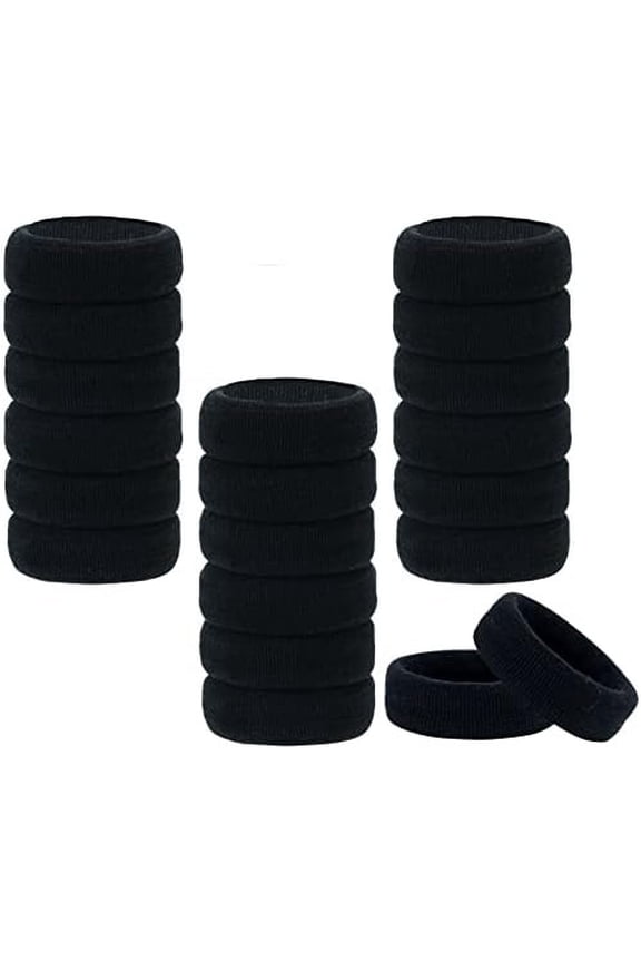 20 Pack Black Terry Cloth Stretchy Soft Wide Thick Hair Ties Fluffy Scrunchies Elastics Towel Hairbands Fuzzy Hair Rubber Bands No Ponytail Holders Bun Hair Accessories for Women