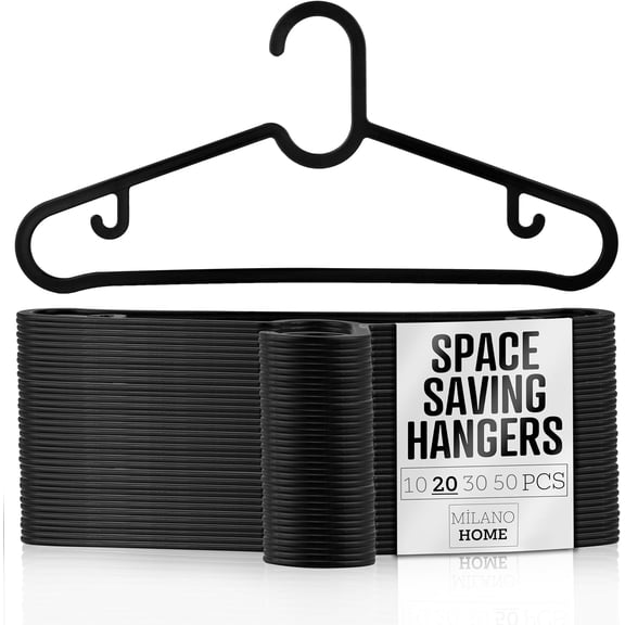 20 Pack Black Thin Plastic Hangers, Slim Space-Saving Clothes Hangers for Shirts and T-Shirts, Lightweight and Break-Resistant Design