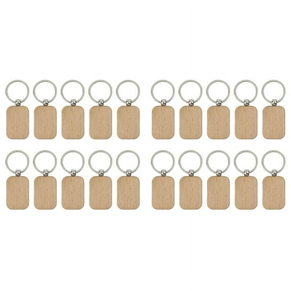 20 Pack Blank Wooden Key Chain Unfinished Wood Pendant Blanks with Keyrings for Tags DIY Key Craft Supplies