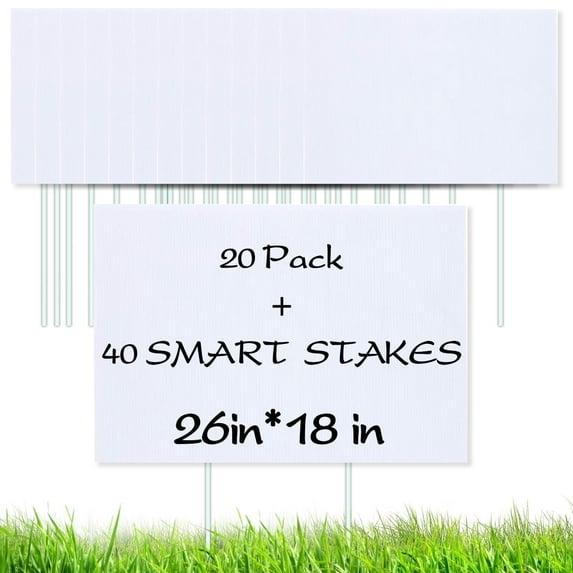 20 Pack Blank Yard Signs 18" x26" - Lawn Sign with Stakes - DIY Poster Board Signs for Rent, Garage Sales, Open Houses, and Custom Birthday