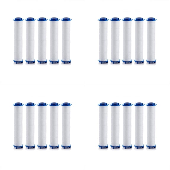 20-Pack Blue Shower Head Filter Cartridges 2.95" x 0.94" – PP Cotton Replacement Filters for Ion Shower Drops Handheld Showerhead, Removes Sediment & Impurities