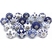 20-Pack Blue & White Ceramic Drawer Knobs   Decorative Vintage Cabinet Pulls for Kitchen, Dresser, Cupboard & Furniture   Handcrafted Floral Designs with Metal Hardware